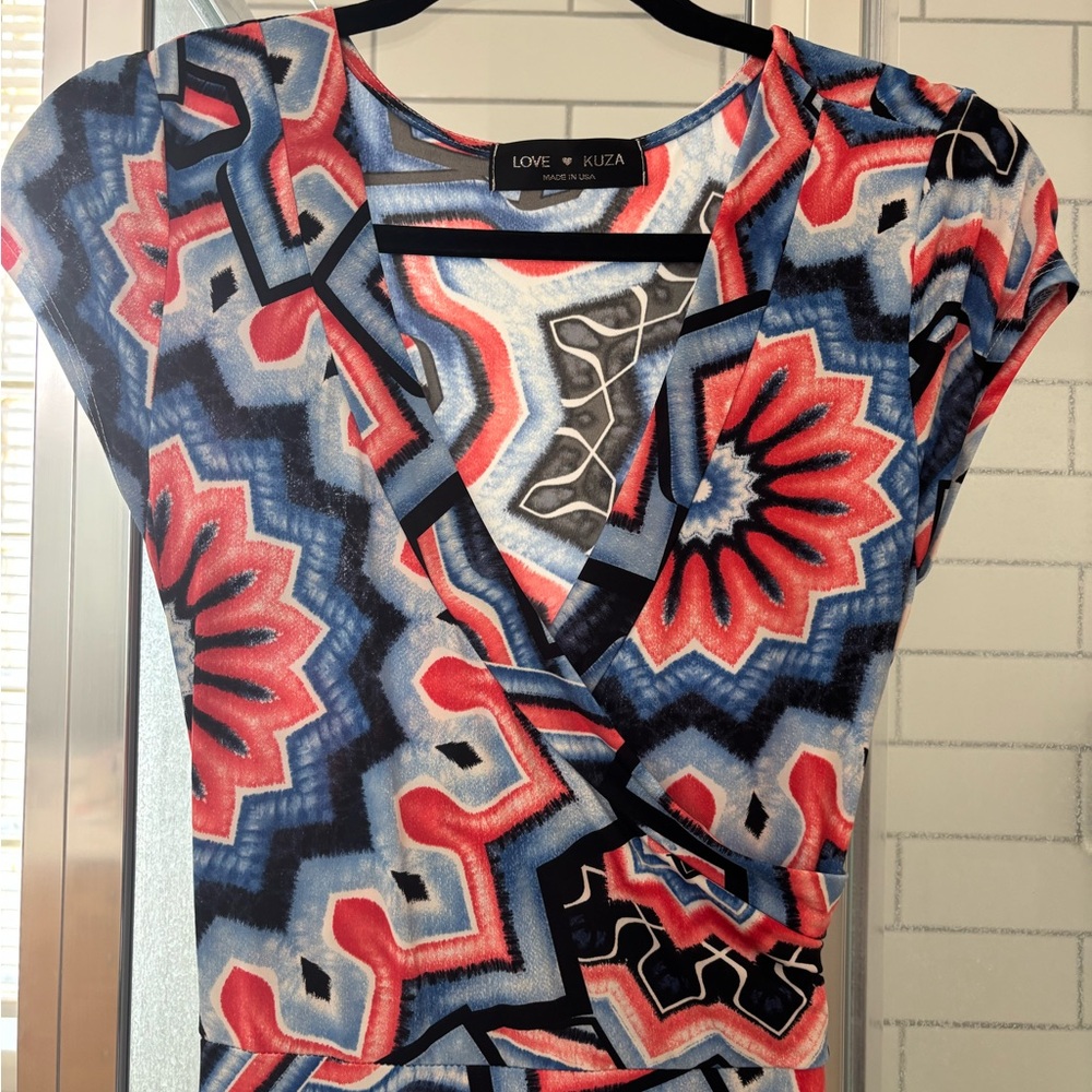 LOVE KUZA Wrap Maxi-Dress - Red and Blue, size L